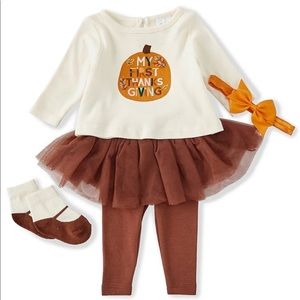 NWT Dillard’s Starting Out Baby Girl My First Thanksgiving Tutu Layette 4pc Set